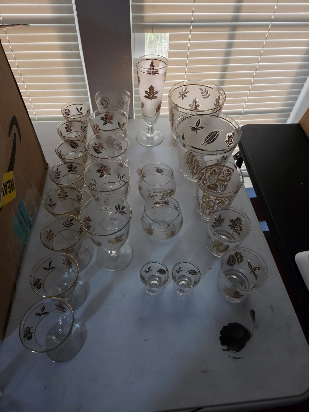Vintage Libbey Gold Leaf Etched Glassware Set - Assorted Stemware